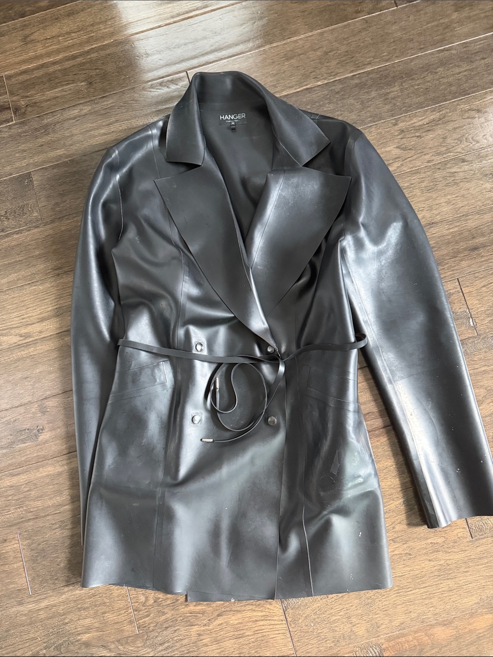 Halogen Black Thick Rubber Belted Trench Coat Made in London